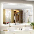 SMIROR LED Bathroom Mirror with Lights 66"x 40", Rounded Rectangle Lighted Vanity Mirror for Wall, Front Lit and Backlit, 3 Colors, Dimmable, Anti-Fog, Tempered Glass (Horizontally/Vertically)