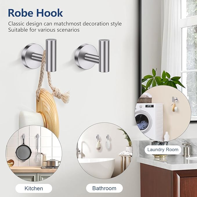 TQKAG Brushed Nickel 5 Piece Bathroom Hardware Accessories Set 23.6" SUS304 Stainless Steel Bathroom Towel Bar Holder Sets Double Post Pivoting Toilet Paper Holder Set Wall Mounted