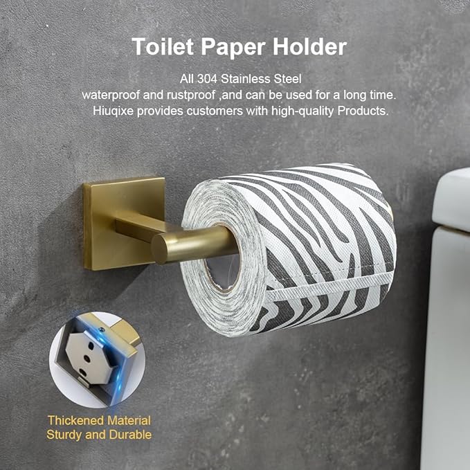 Luxury Brushed Gold Toilet Paper Holder Wall Mounted Bathroom Toilet Paper Roll Holder Toilet Tissue Holder Warm Elegant Finish 304 Stainless Steel Tissue Roll Holder for Bathroom Washroom Kitchen