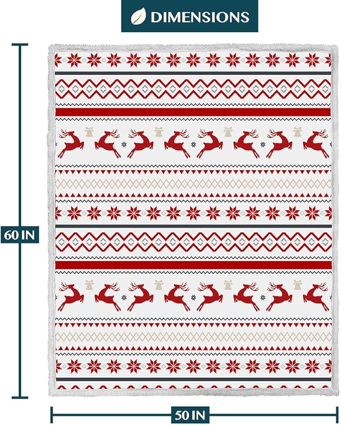 PAVILIA Premium Christmas Sherpa Throw Blanket | Christmas Decoration Gift, Fleece, Plush, Warm, Cozy Reversible Microfiber Holiday Blanket | White Reindeer - 50x60