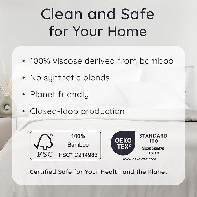 Bambaw 100% Viscose Derived from Bamboo Queen Size 6 Piece Sheet Set - Cooling Bed Sheets, Deep Pocket Queen Sheets, Fits Up to 16'' Mattresses (Moonlight Gray)