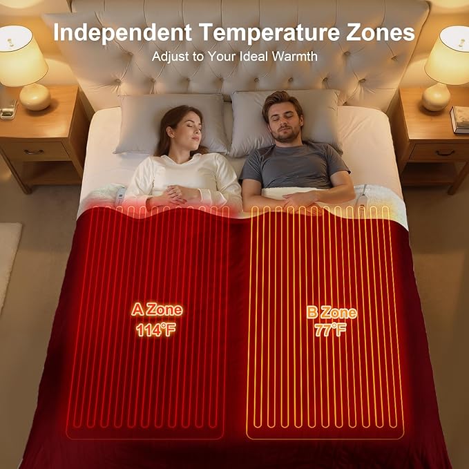 King Size Heated Blanket for Bed - 100" X 90" Dual Control Electric Blanket King with 5 Heat Levels, 10H Auto Off, Overheat Protection, Washable Flannel Sherpa Heating Blankets, Red