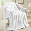 decorUhome Christmas Soft Fleece White Throw Blanket for Couch, Cozy Fluffy Plush Flannel Striped Blanket for Sofa Bed, Lightweight Decorative Ribbed Fuzzy Blanket for Woman, 50x60 Inches