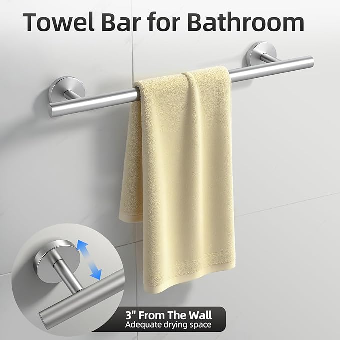 Brushed Nickel Towel Bar Set 10 Pieces, SUS304 Stainless Steel Bathroom Hardware Set, Bathroom Towel Holder Set Wall Mounted-16 Inch Towel Bar, Toilet Paper Holder, Towel Hook, Towel Ring