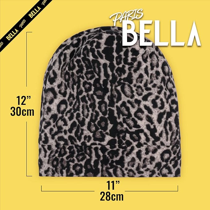 Satin Lined Sleep Cap Bonnet for Curly Hair and Braids, Stay On All Night Hair Wrap with Adjustable Strap for Women and Men, Grey Leopard, Pack of 1