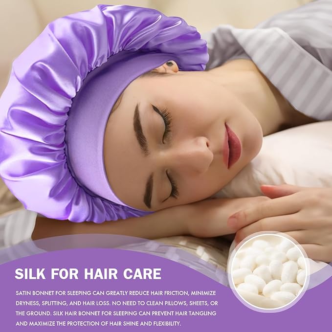 Satin Silk Bonnet for Sleeping, Double Layer Silk Sleep Cap for Men & Women, Soft Satin Lined Bonnet for Curly Hair