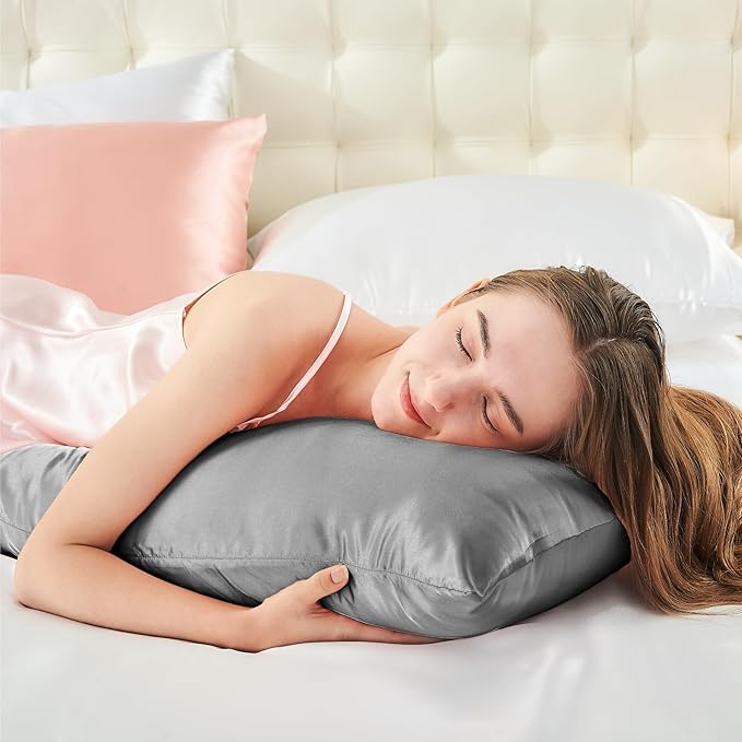 BEDELITE Satin Body Pillow Cover, Super Soft and Cooling Body Pillow Pillowcase for Hair and Skin, Breathable Silky Full Long Pillowcase Cover(20"x54", Grey)