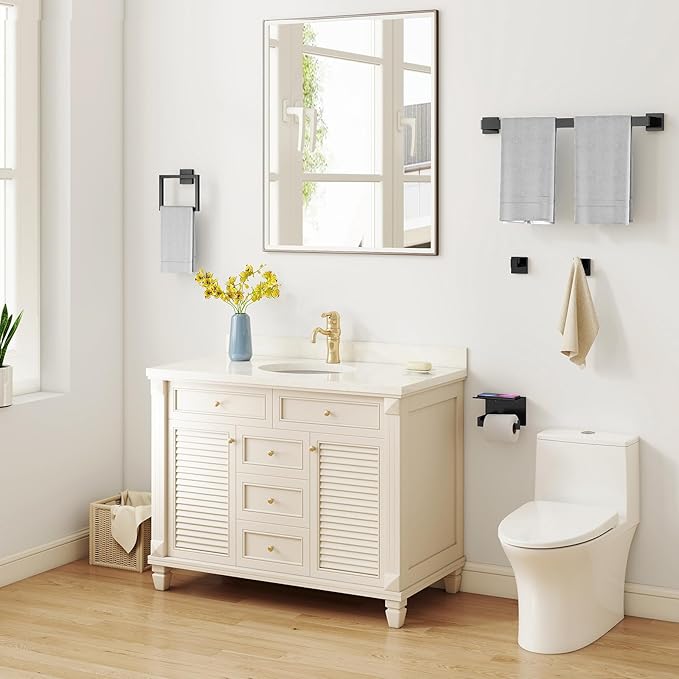 10-Piece Matte Black Bathroom Hardware Accessories Set, 24 inch Towel Bar, Stainless Steel Towel Racks for Bathroom, Bath Towel Bar Set Wall Mounted