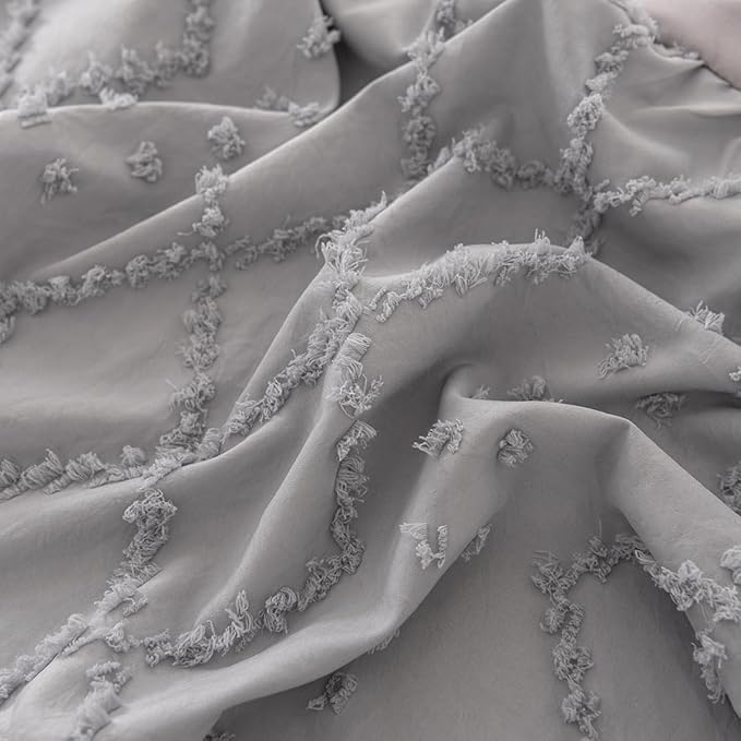 Bed Skirt Queen Size Ruffled Bed Skirt with Split Corners, 14 Inch Drop Dust Ruffle Bed Skirts with Platform, Boho Tufted Shabby Chic Full Size Bed Skirts, Light Grey