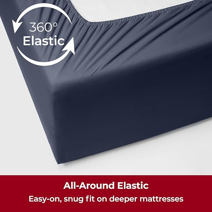 Mellanni Extra Deep King Sheets - 4 PC Iconic Collection Bedding - Hotel Luxury, Ultra Soft, Cooling Bed Sheets - Wrinkle, Fade, Stain Resistant (King, Navy Blue)
