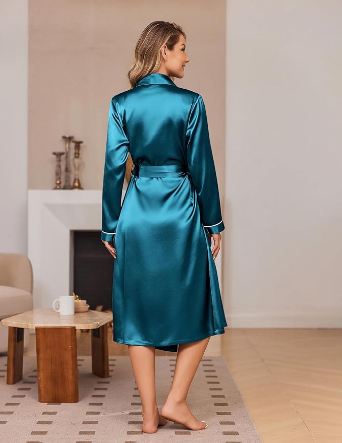 Ekouaer Silk Robes for Women Shawl Collar Satin Bathrobe Long Bride Wedding Party Robe Lightweight Sexy Sleepwear S-XXL