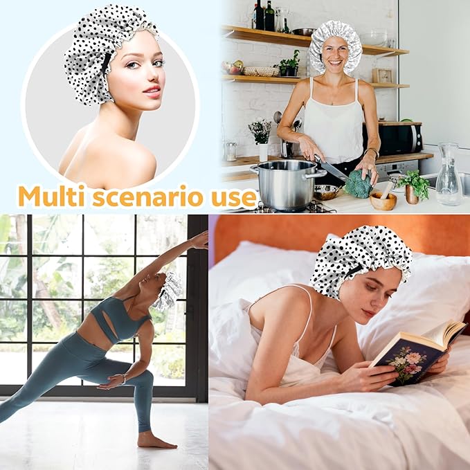 2 PCS Bonnets for Women Girls Satin Hair Bonnet Silk Adjustable Elastic Double Layer Hair Wrap Sleep Cap Comfort Cute-Leopard Spots