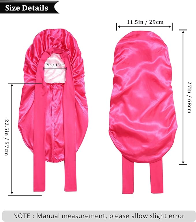AWAYTR Long Satin Bonnet for Sleeping - Double Layer Reversible Silk Bonnet for Long Hair Women Sleeping Cap with Tie Band