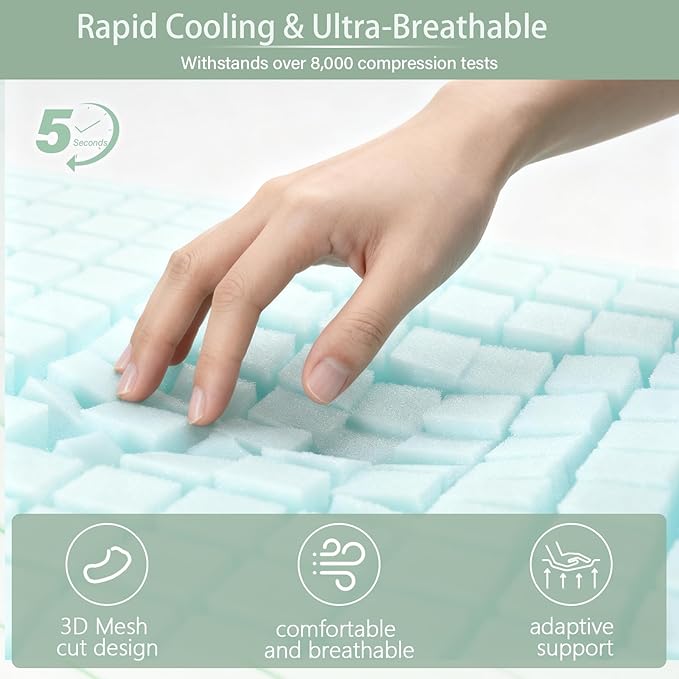 Cooling Memory Foam Pillow, Bed Pillows, Medium Soft Feel Neck Pillow for Sleeping, Memory Foam Pillows for Sleeping Side, Back & Stomach Sleepers, Breathable & Removable Cover, 1 Pack