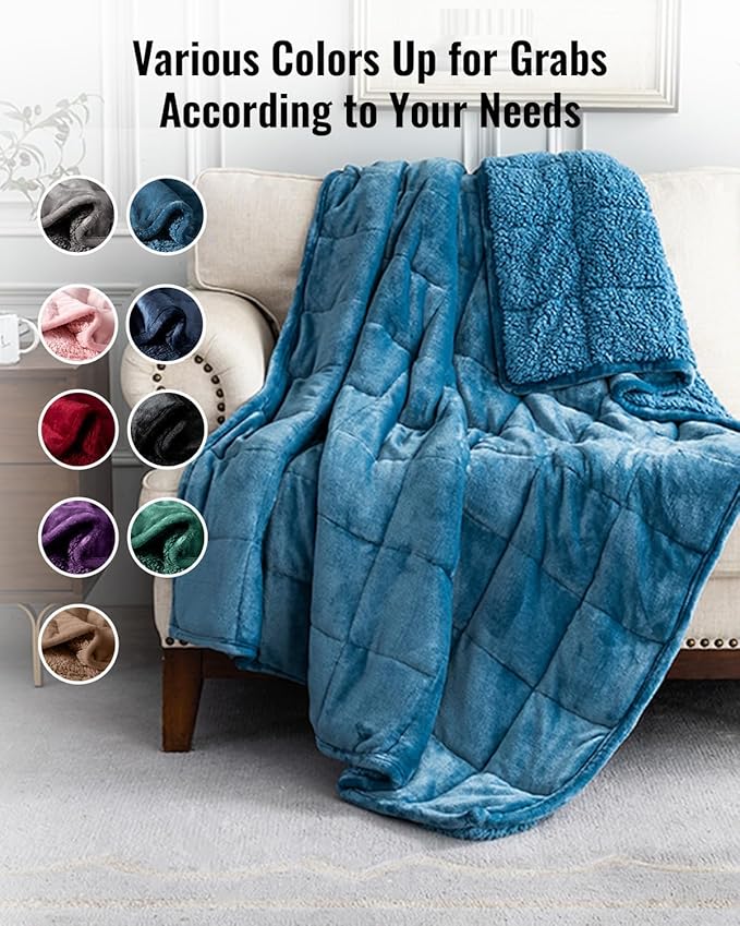 Sivio Sherpa Fleece Weighted Blanket for Adult, 15lbs Fuzzy Throw Blanket with Soft Plush Flannel, Reversible Queen Size Super Soft Extra Warm Cozy Fluffy Blanket, 60x80 Inch Dual Sided Slate Blue