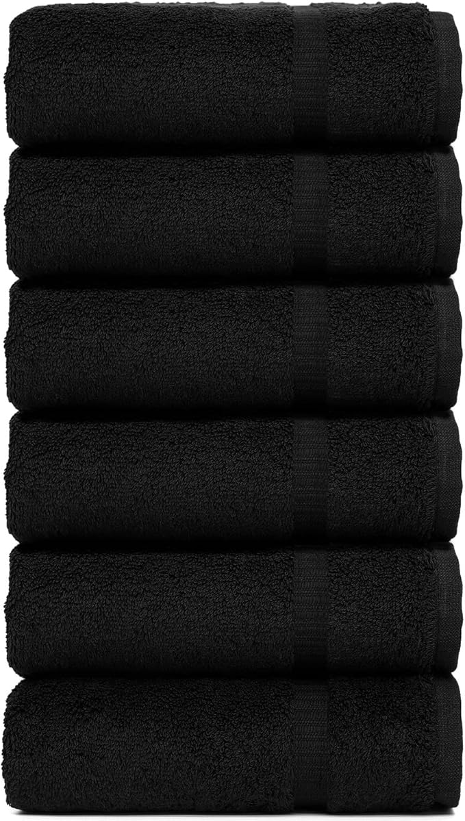 Luxury Hotel & Spa Collection, 100% Turkish Cotton 700 GSM Cloth, for Body wash, Makeup Remover & Facial Cleaning, Baby, face, Dobby Border Soft washcloths Towel Set 13" X 13", Black, Set of 6