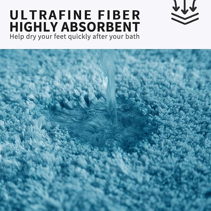 FIFU Bathroom Runner Rug 24" W x 48" L, Bath Mats for Bathroom, Bedroom & Kitchen, Non-Slip Rubber Latex Backing, Comfort & Soft Shower Bathmat & Carpet for Sink, Home & Hallways, Sky Blue