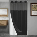 No Hook Shower Curtain with Snap in Liner Set Waffle Shower Curtain for Bathroom Hotel Style Fabric Waterproof Inner Liner，36" W x 74" H, Black