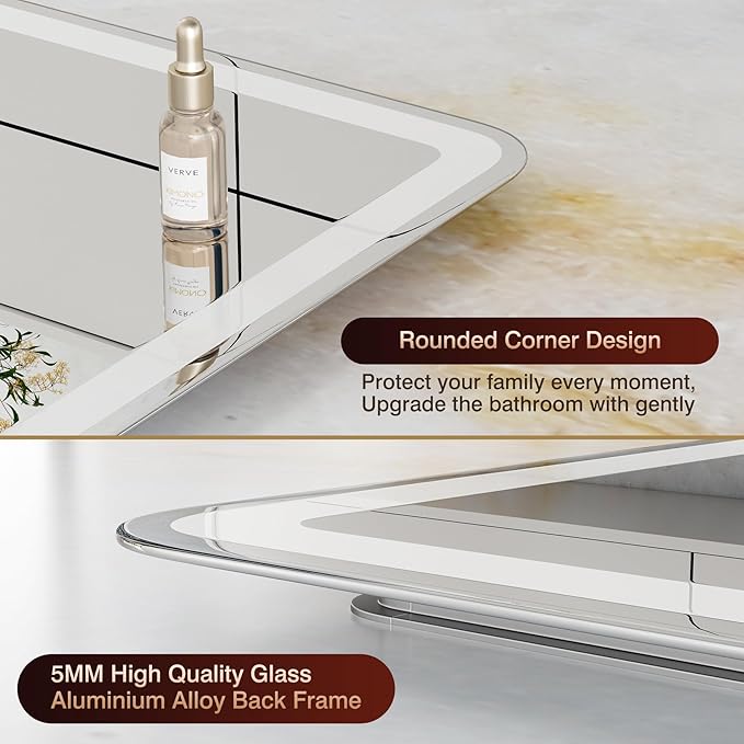 20"x28" LED Bathroom Mirror with Front and Backlight, Lighted Bathroom Vanity Mirror with Stepless Dimmable, 3 Color, Anti-Fog, Smart Bathroom Mirror with LED Lights