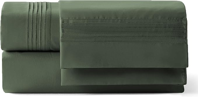 Bedsure Deep Pocket Queen Sheets Set - Fits Mattresses Up to 21 Inches Thick - 4 Piece GentleSoft Bed Sheets, Moisture Wicking, Soft & Cooling Bedsheet & Pillowcases, Easy & Secure Fit, Olive Green