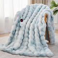 Heated Blanket Full Size with 1/2/4/6/8 Hours Auto-Off 10 Heat Level, 62'' * 84'' Cozy Faux Rabbit Fur Bubble Electric Blanket with Overheat Protection(Tie-Dye Blue)