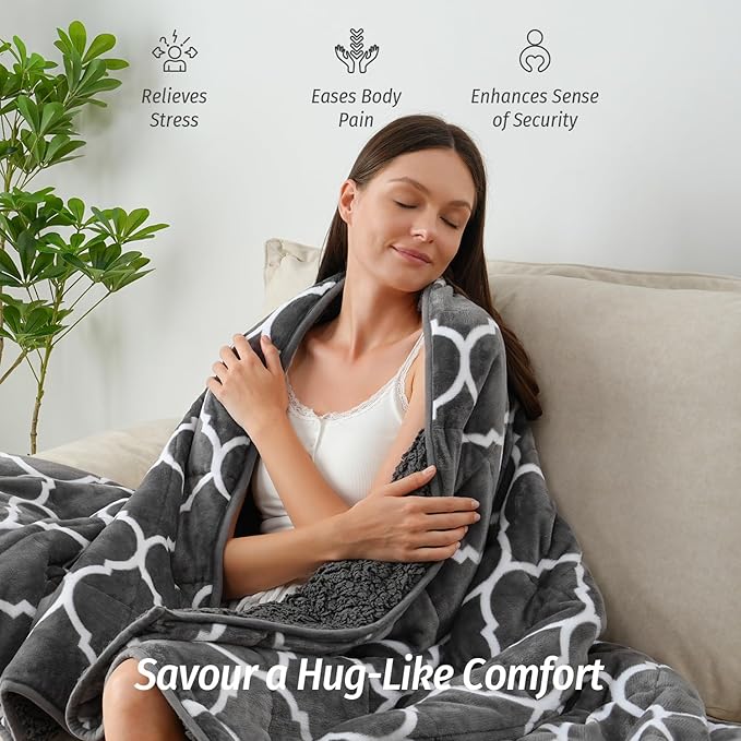 Wemore Sherpa Fleece Weighted Blanket for Adult, 15 lbs Dual Sided Cozy Fluffy Heavy Blanket, Ultra Fuzzy Throw Blanket with Soft Plush Flannel Top, 60 x 80 inches, Morocco Grey on Both Sides