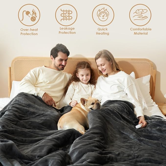 EHEYCIGA Heated Blanket Electric Blanket Full Size - Heating Blanket with 9 Heating Levels & 10 Hours Auto Off, Soft Cozy Sherpa Washable Blanket with Fast Heating, 72 x 84 Inches