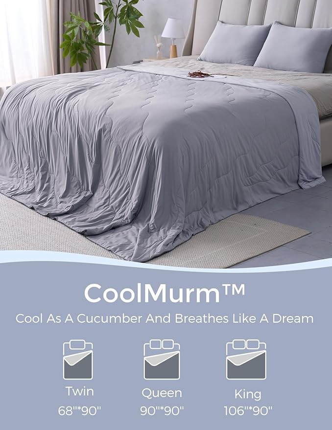 Momcozy Life CoolMurm Cooling Comforter for Hot Sleepers, King/Cali King 106"x90" Soft Breathable Pregnancy Cooling Blanket, 3-Second Cooling, 8 Hours+ Stay Cool All Night, Deep Light Grey