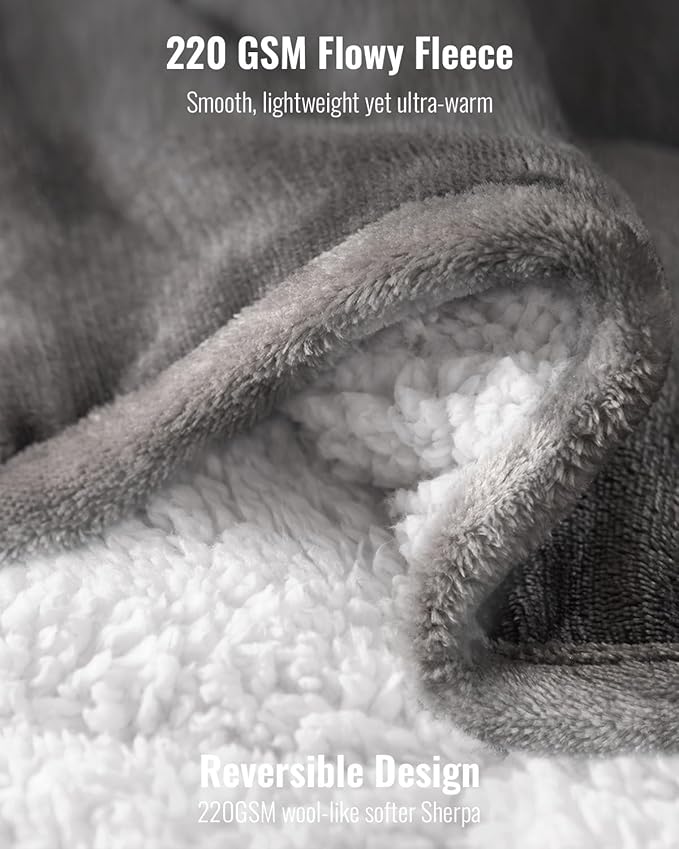 Uttermara Weighted Blanket Queen Size 15lbs 60x80 inches, Soft Plush Fleece, Cozy Warm White Sherpa Snuggle Thick Heavy Blanket Great for Sleep and Calming, Grey
