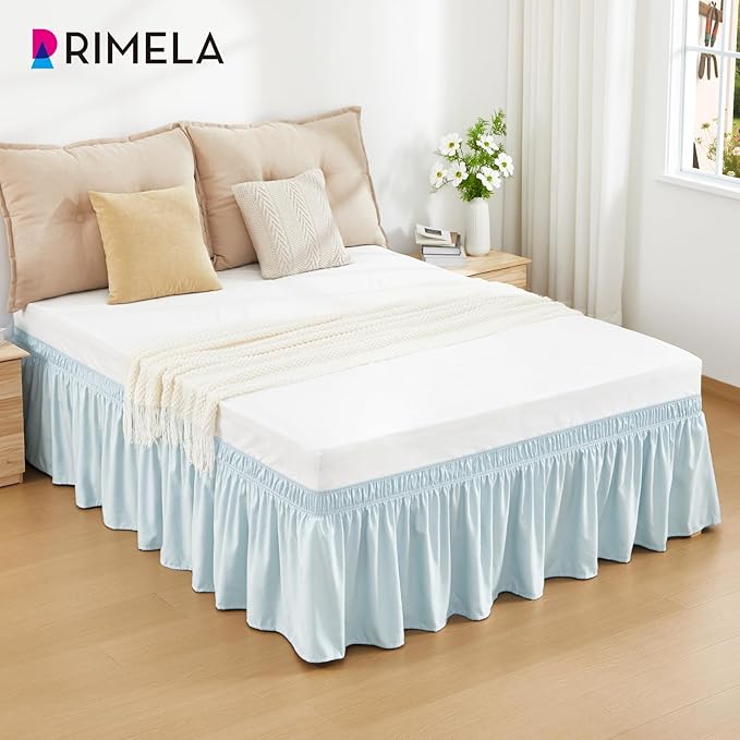 RIMELA Grayish Blue Bed Skirt King Size 18 Inch Drop, Wrap Around Elastic Bedskirt, Dust Ruffle for Adjustable Bed Base Machine Washable Easy to Install Bed Skirts