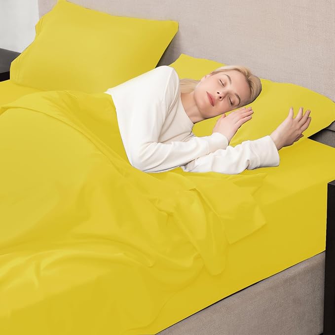 Mejoroom Queen Size Sheet Set - Hotel Luxury 1800 Bedding Sheets & Pillowcases - Deep Pocket Fitted Sheet, Soft, Breathable, Wrinkle & Fade Resistant - 4 Piece (Queen, Yellow)