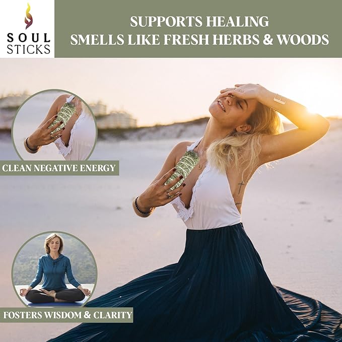 Soul Sticks Organic Cedar Sage Smudge Stick 1 Pack - 9 Inch | Floral Sage House Blessing | Cleansing House & Negative Energy
