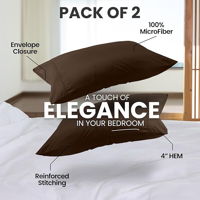 Pillow Covers by Utopia Bedding - King Size 2-Pack – Soft Brushed Microfiber – Perfect for Hospitals, Hotels, Guest Rooms – Oeko-TEX Certified, 20x40 Inches (Brown)