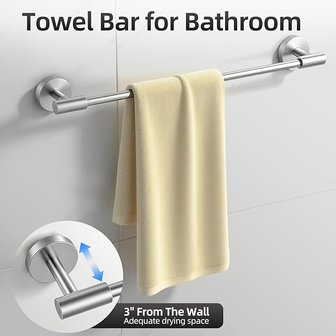 Brushed Nickel Bathroom Hardware Accessories Set, Bathroom Towel Holder Set 5 Pieces, SUS304 Stainless Steel Towel Bar Set Wall Mounted-19 Inch Towel Bar, Paper Towel Holder, Towel Hooks, Towel Ring