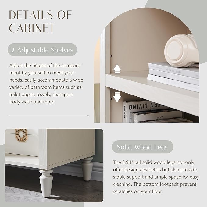 76" Tall Arched Bathroom Storage Cabinet, 5 Tiers Narrow Farmhouse Arched Cabinet w/Adjustable Shelves, Modern Wooden Storage Cabinet for Bathroom, Living Room, Entryway, Study Room (Cream)