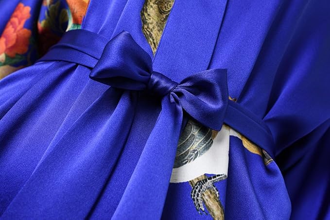 Women's Silk Kimono Robe Long Bathrobe Nightgown 100% Mulberry Silk for Women - Classic Floral Pattern