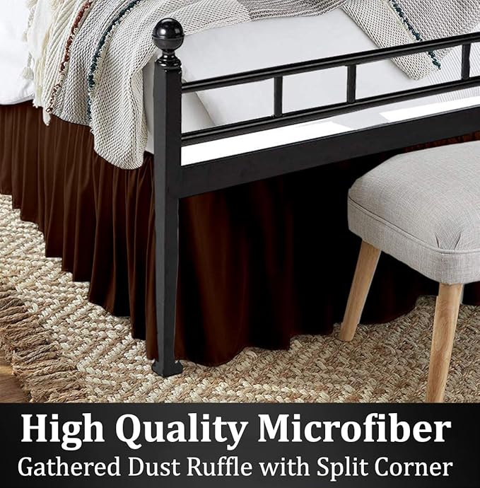 Ruffled Bed Skirt with Split Corners, Chocolate, King 18 Inch Drop Bedskirt, Hotel Quality Brushed Microfiber Wrinkle Free Dust Ruffle Bed Skirt King Size