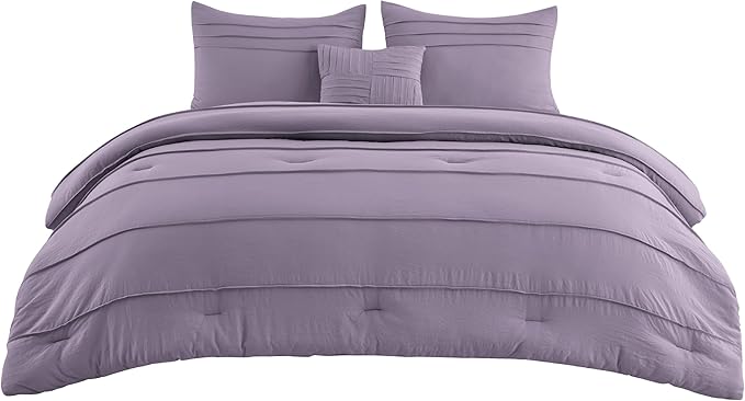 Bedsure Purple King Size Comforter Set - 4 Pieces Pinch Pleat Bed Set, Down Alternative Bedding Sets for All Season, 1 Comforter, 2 Pillowcases, 1 Decorative Pillow