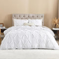 Litanika White Queen Pinch Pleat Duvet Cover, 3 Pieces Pintuck Cover Soft Microfiber Bedding Set with Zipper Closure & Corner Ties(90x90Inch-1 Duvet Cover, 2 Pillowcases)
