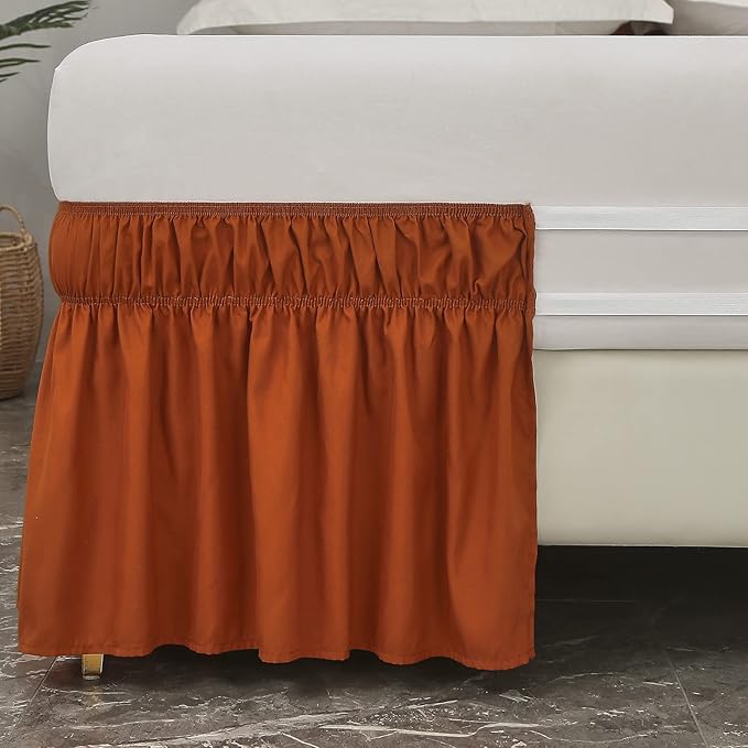 MEILA Wrap Around Bed Skirt Three Fabric Sides Elastic Dust Ruffled 18 Inch Tailored Drop,Easy to Install Fade Resistant-Caramel, Twin/Full