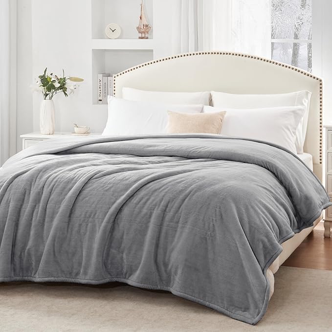 Sealy Electric Blanket Twin Size, Flannel Heated Blanket with 10 Heating Levels & 1-12 Hours Auto Shut Off, Machine Washable, Light Grey, 62 x 84 Inch