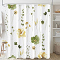 Gibelle Long Shower Curtain 72 x 78, Watercolor Floral Fabric Shower Curtain, Olive Green Beige Flower Decorative Bathroom Shower Curtain Set with Hooks