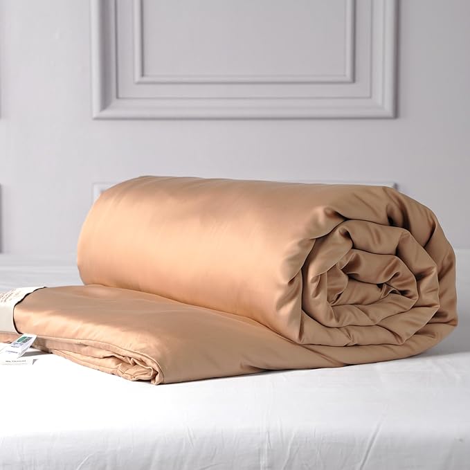 CUDDLE DREAMS Silk Filled Comforter for All Season, Detachable Tencel Duvet Cover for Easy Care, Naturally Breathable (Bronze, King)