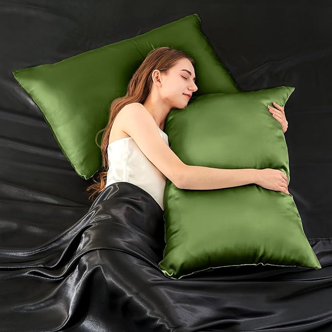INFIIXSO Mulberry Silk Pillowcase for Hair and Skin, Silk Pillow Cases Queen with Hidden Zipper 20x30 Inches, Extraordinary Smooth and Soft Cooling Pillow Cases for Hot Sleepers(Cedar Green, 1 Pack)