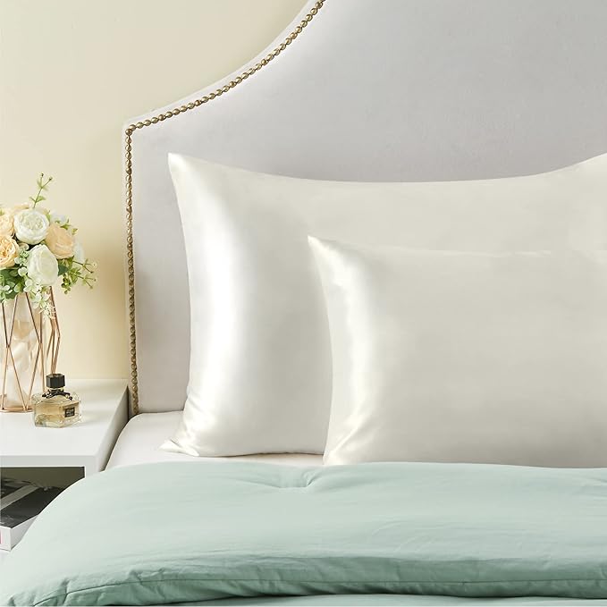 BEDELITE Satin Pillowcase for Hair and Skin, Super Soft Similar to Silk Pillow Cases 4 Pack with Envelope Closure, Cooling Pillowcases for Women Men (20"x40" King Size, Ivory)