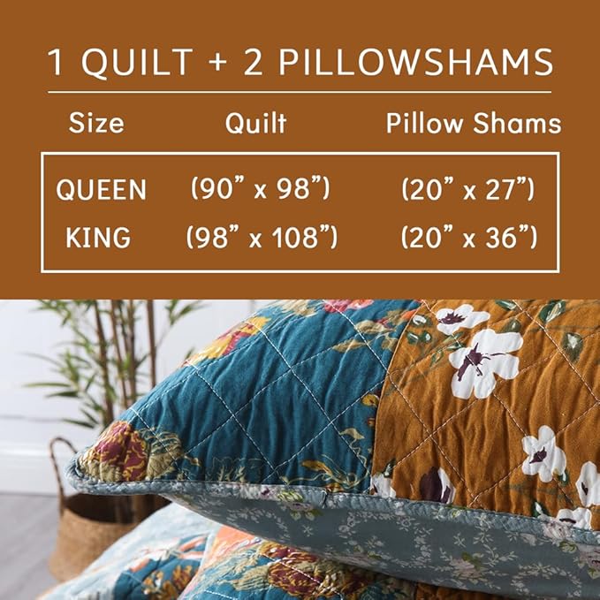 Cotton Bedspread Quilt Bedding Sets 3 Pieces Reversible Coverlet Sets Comforters Luxury Paisley Floral Patchwork Brown Bedspread, Queen Size