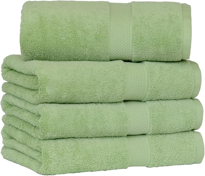 [Japan Technology], Plush Light-Weight Towel, Bath Towel (30x54 inches), 520GSM, Sage Green, Pack of 4, Quick Dry, High Absorbency, 100% Cotton