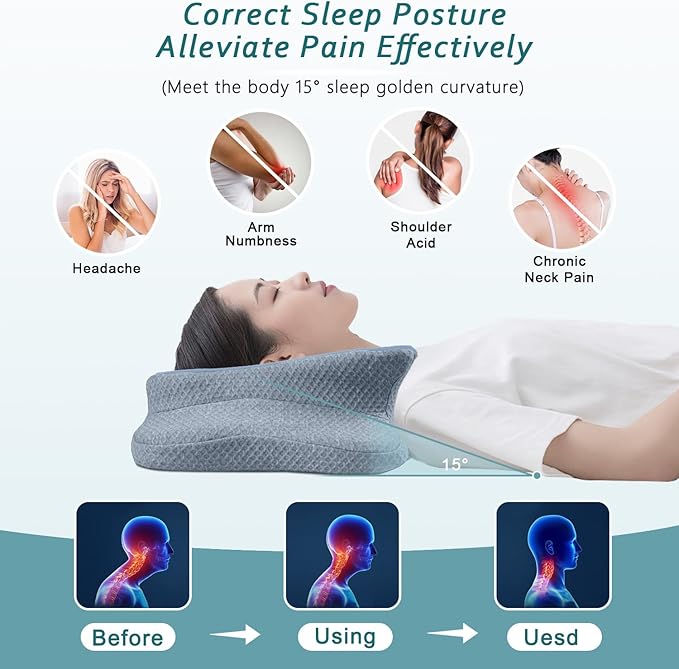 Cervical Pillow for Neck Pain Relief, Memory Foam Pillow, Ergonomic Contour Bed Pillow, Soft for Side Sleep Stomach Sleeping and Back Sleepers