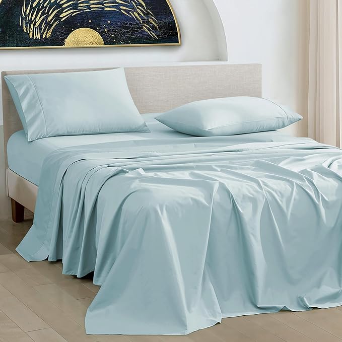 URBANHUT 1000 Thread Count California King Sheet Set Egyptian Cotton, Long Staple Soft & Breathable, 4 Pc Bed Sheet Sets, Luxury Hotel Sateen Sheets Fits 16" Deep Pocket - Light Blue