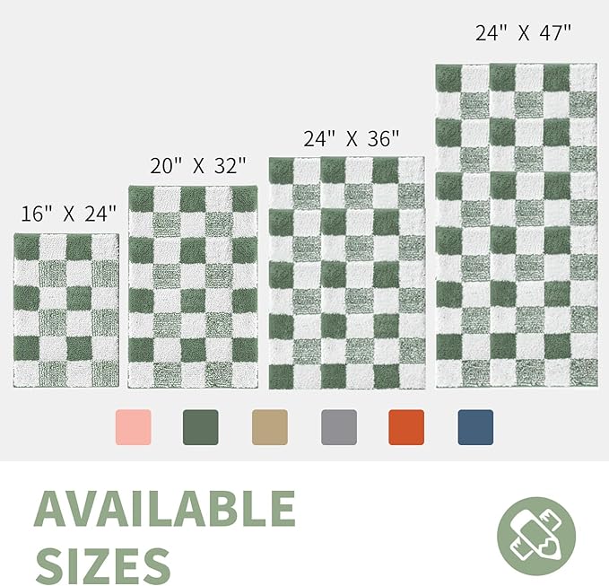 CozeCube Bath mats for Bathroom Non Slip, Fluffy Absorbent Microfiber Bath mat Washable, Aesthetic Bathroom Rugs, Cute Sage Green Checkered Bath mat, Sage Green, 32" x 20"